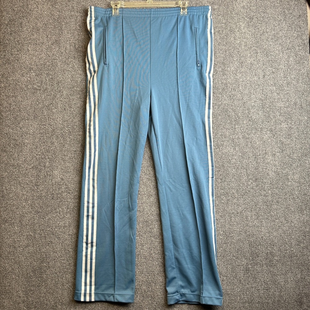 VTG Adidas Track Pants Mens M Blue Wide Leg 3 Stripe Trefoil Made In Taiwan 80s
